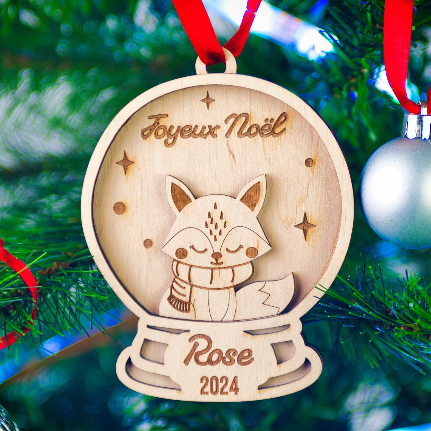 BOULE DE NOËL PERSONNALISÉE - JOYEUX NOËL (boule à neige renard)