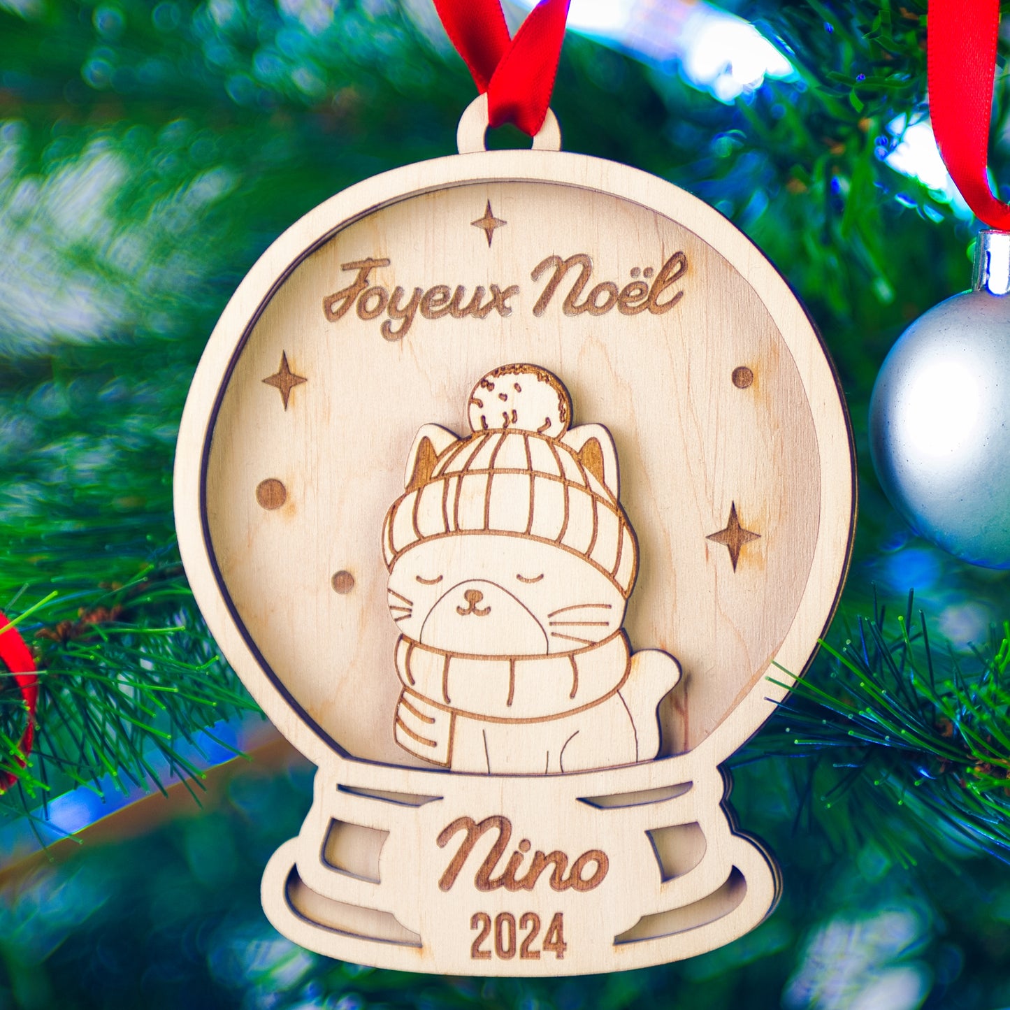 BOULE DE NOËL PERSONNALISÉE - JOYEUX NOËL (boule à neige chat)