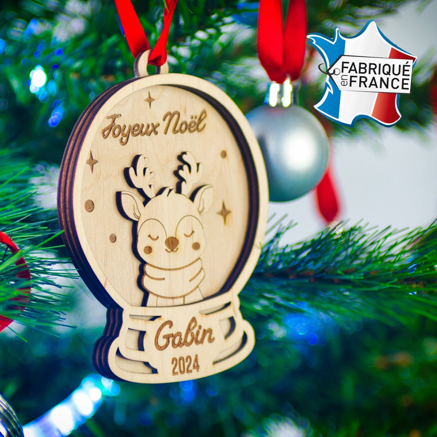 BOULE DE NOËL PERSONNALISÉE - JOYEUX NOËL (boule à neige renne)