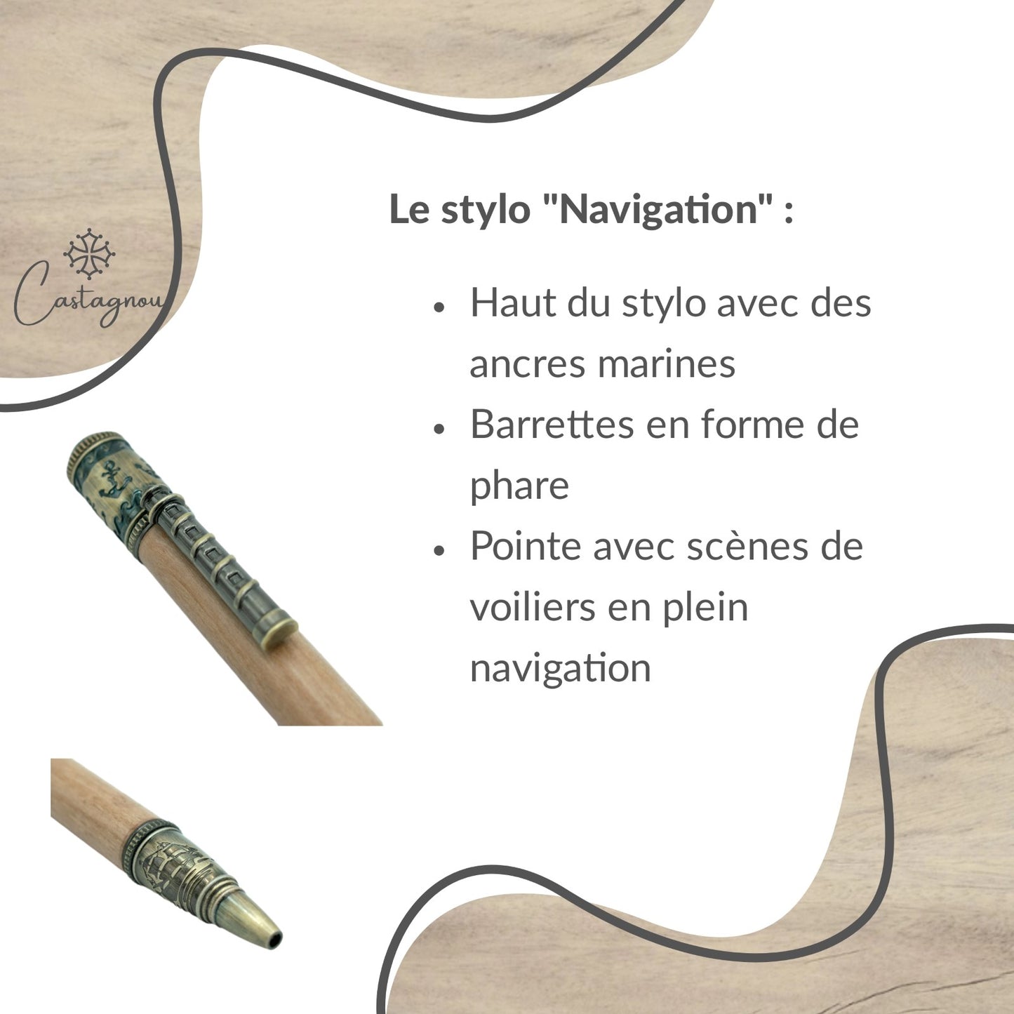 STYLO EN BOIS D'OLIVIER - MODELE NAVIGATION