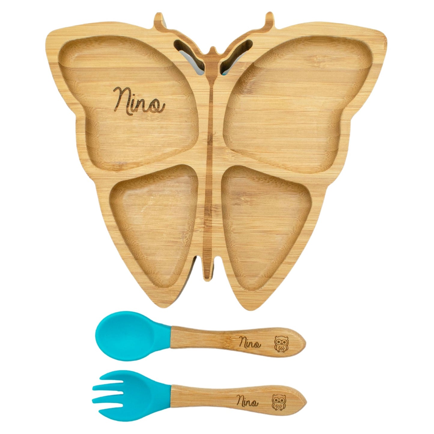 ASSIETTE ET COUVERTS BAMBOU PERSONNALISÉ - PAPILLON