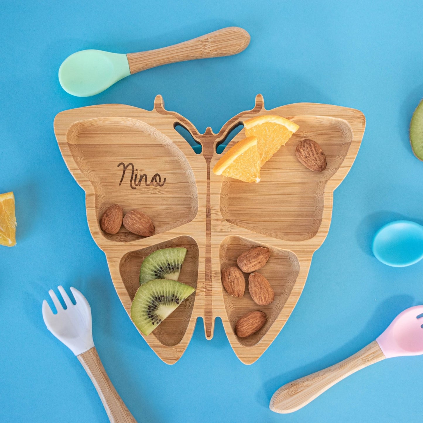 ASSIETTE ET COUVERTS BAMBOU PERSONNALISÉ - PAPILLON