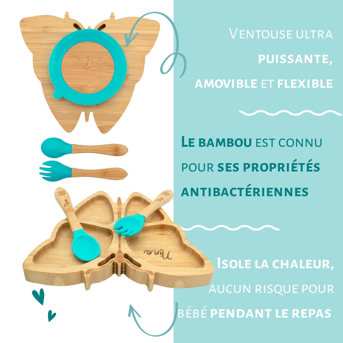 ASSIETTE ET COUVERTS BAMBOU PERSONNALISÉ - PAPILLON