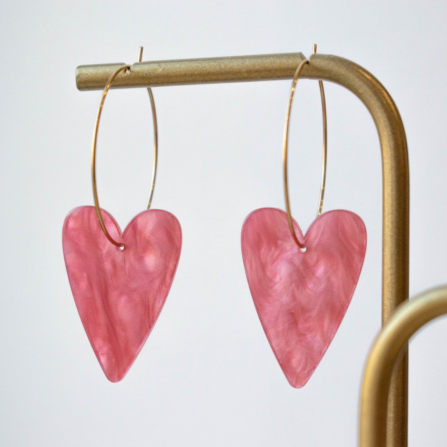 BOUCLES D'OREILLES - CREOLES COEUR ROSE