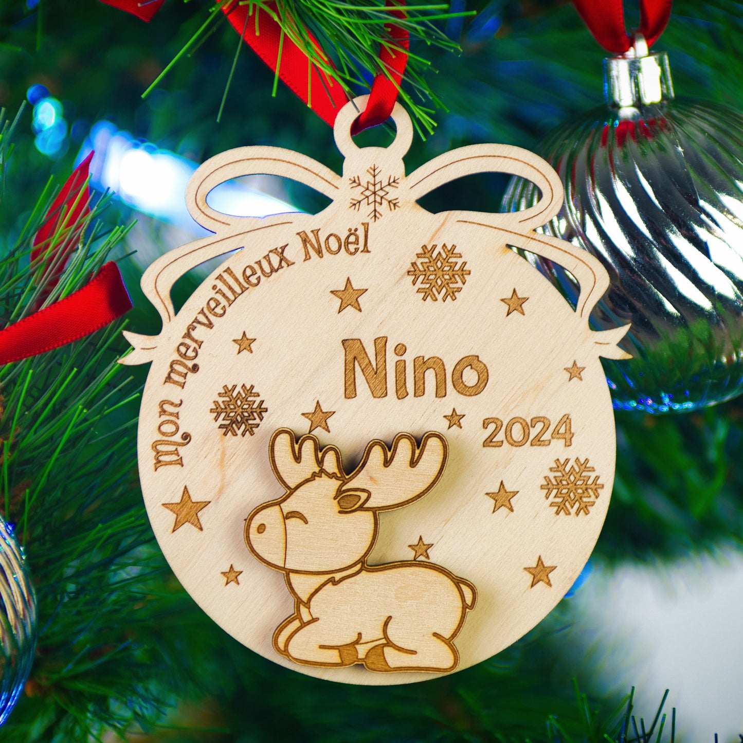 BOULE DE NOËL PERSONNALISÉE - RENNE MERVEILLEUX