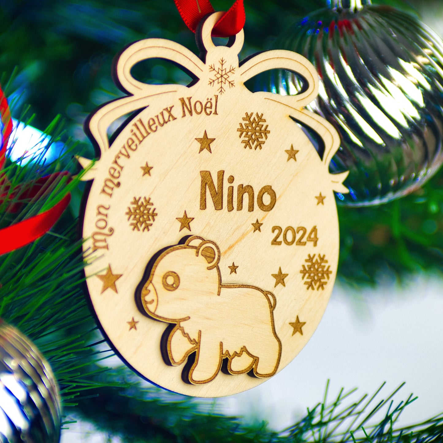 BOULE DE NOËL PERSONNALISÉE - OURS MERVEILLEUX