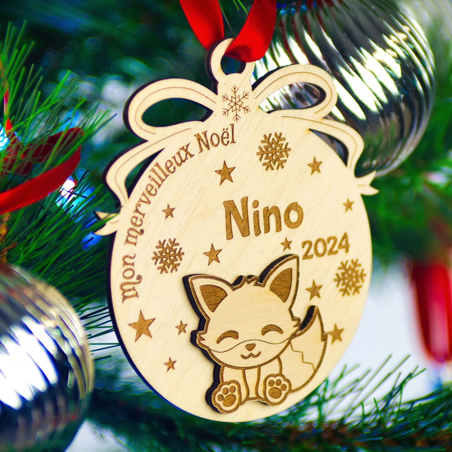 BOULE DE NOËL PERSONNALISÉE - RENARD MERVEILLEUX
