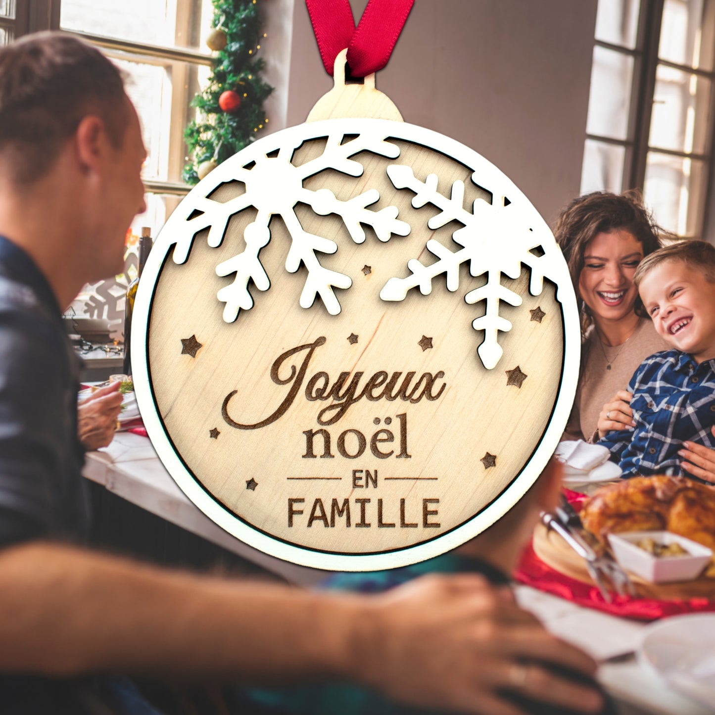 BOULE DE NOËL "FAMILLE" - JOYEUX NOËL