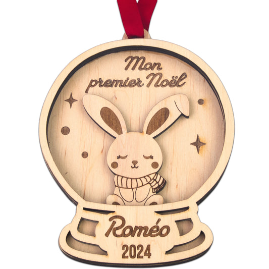 BOULE DE NOËL PERSONNALISÉE - MON PREMIER NOËL (boule à neige lapin)