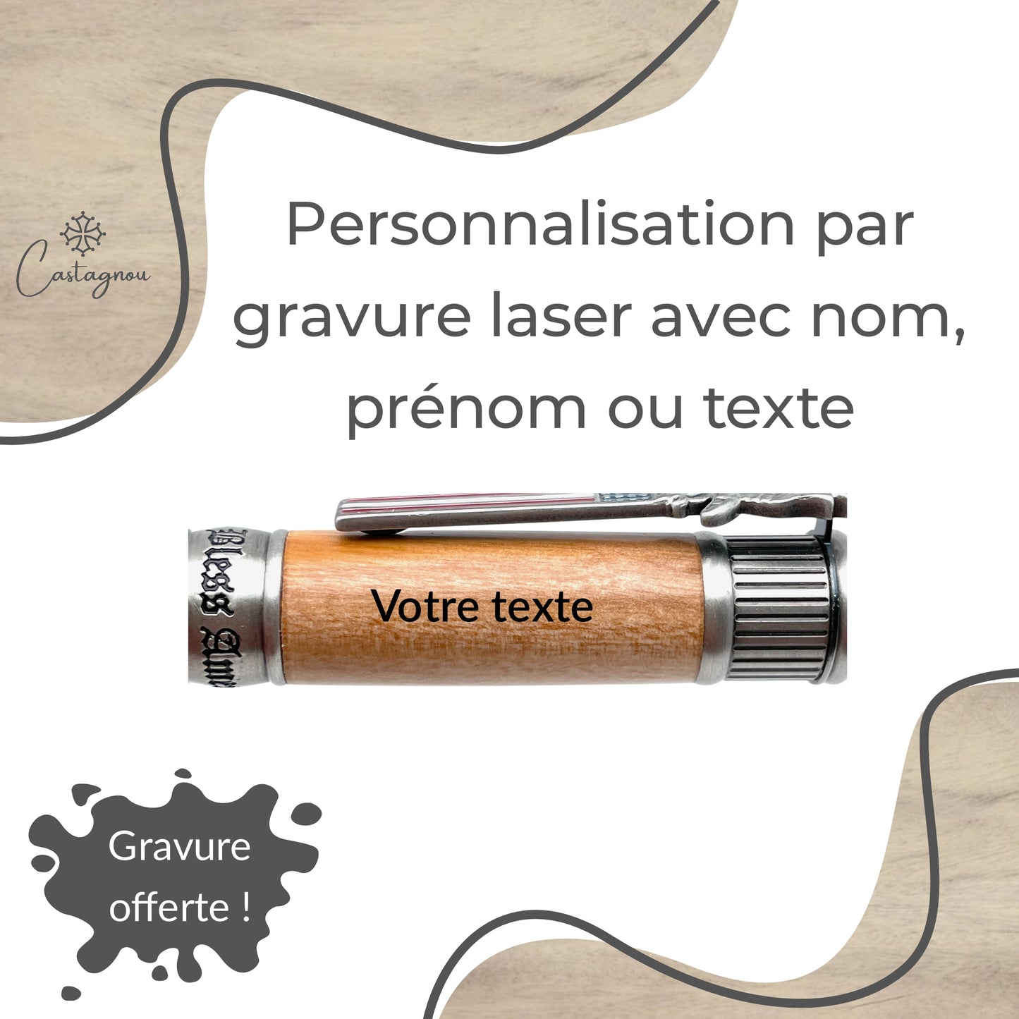 STYLO EN BOIS D'OLIVIER - MODELE PATRIOTE