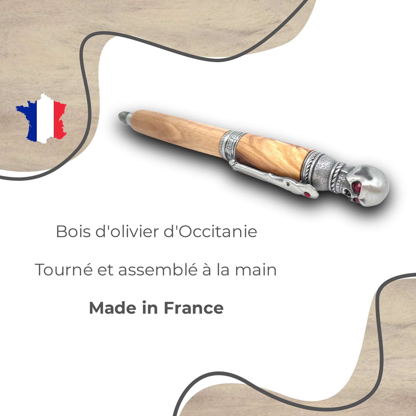 STYLO EN BOIS D'OLIVIER - MODELE BIG SKULL