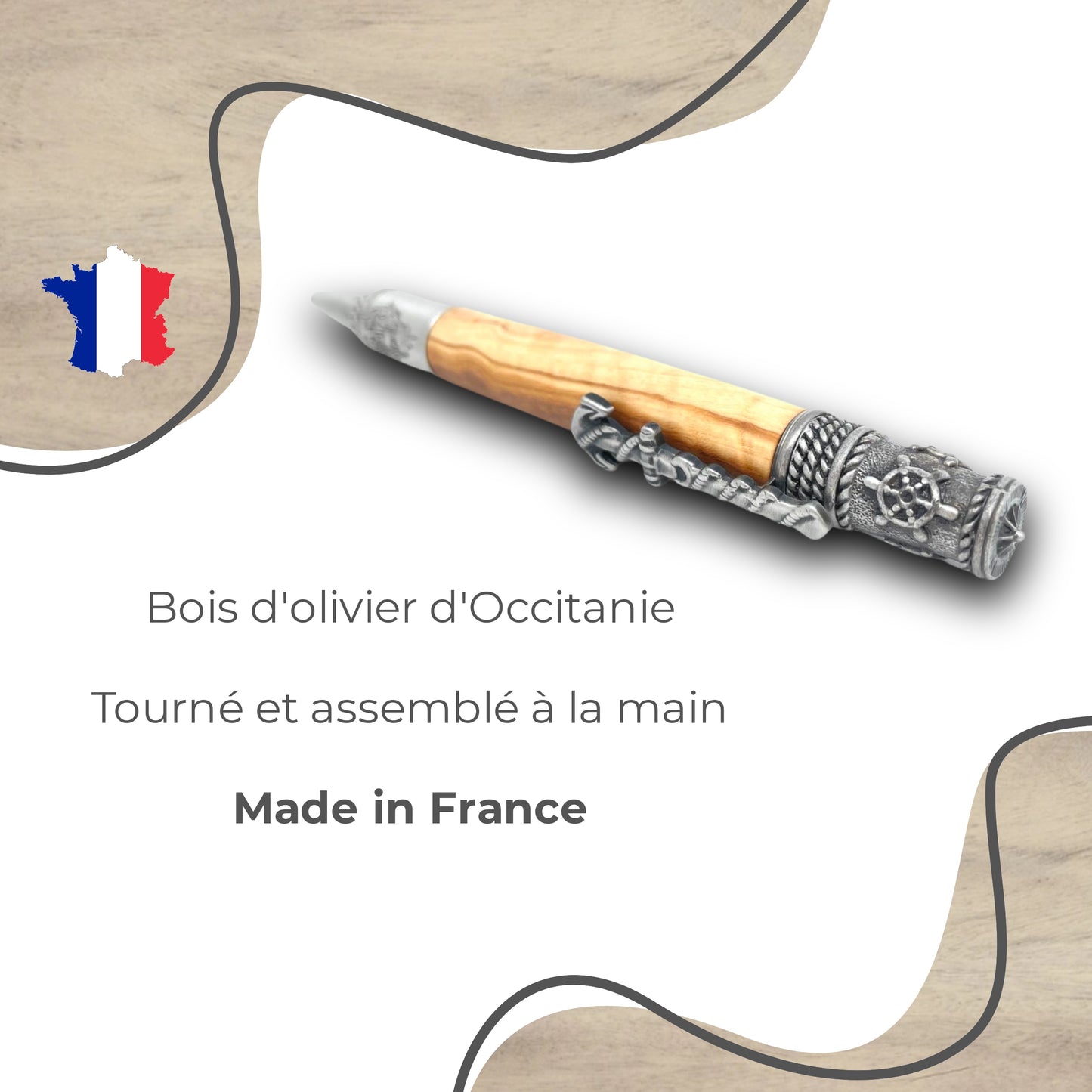 STYLO EN BOIS D'OLIVIER - MODELE MARINE
