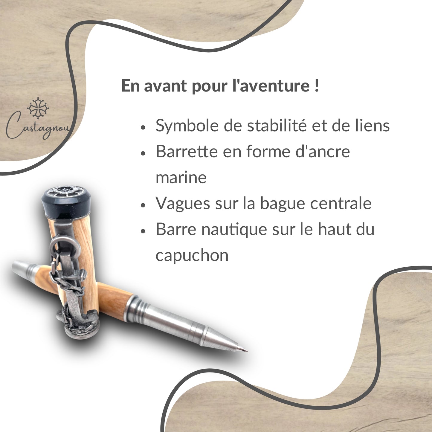 STYLO EN BOIS D'OLIVIER - MODELE ANCRE