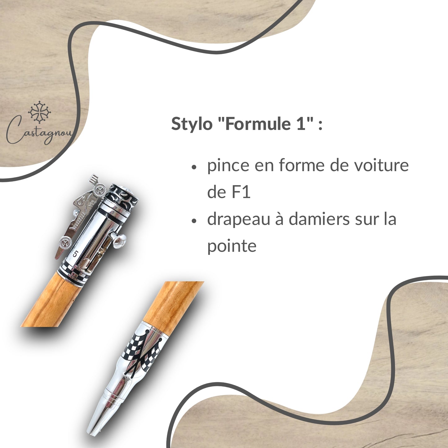 STYLO EN BOIS D'OLIVIER - MODELE FORMULE 1