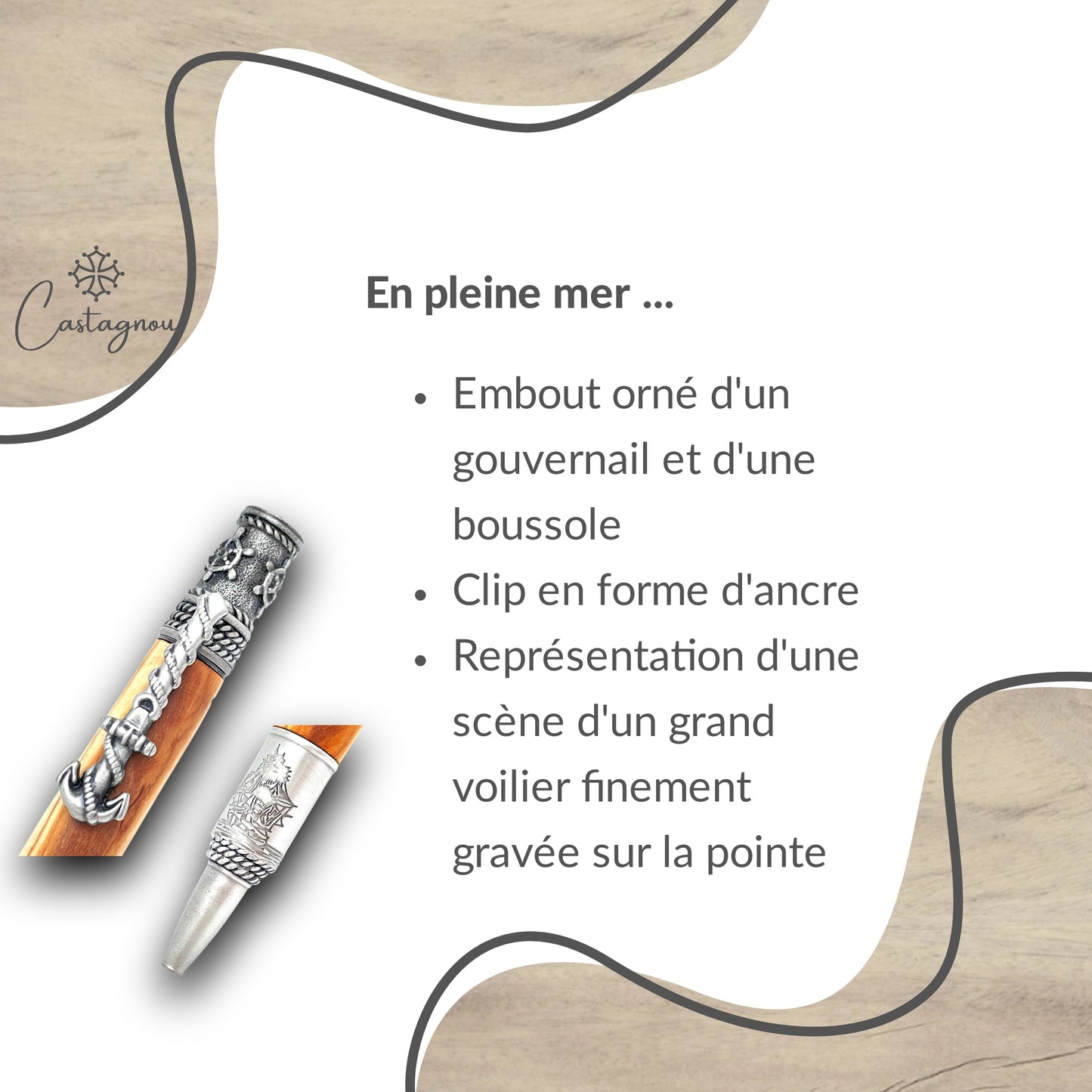 STYLO EN BOIS D'OLIVIER - MODELE MARINE