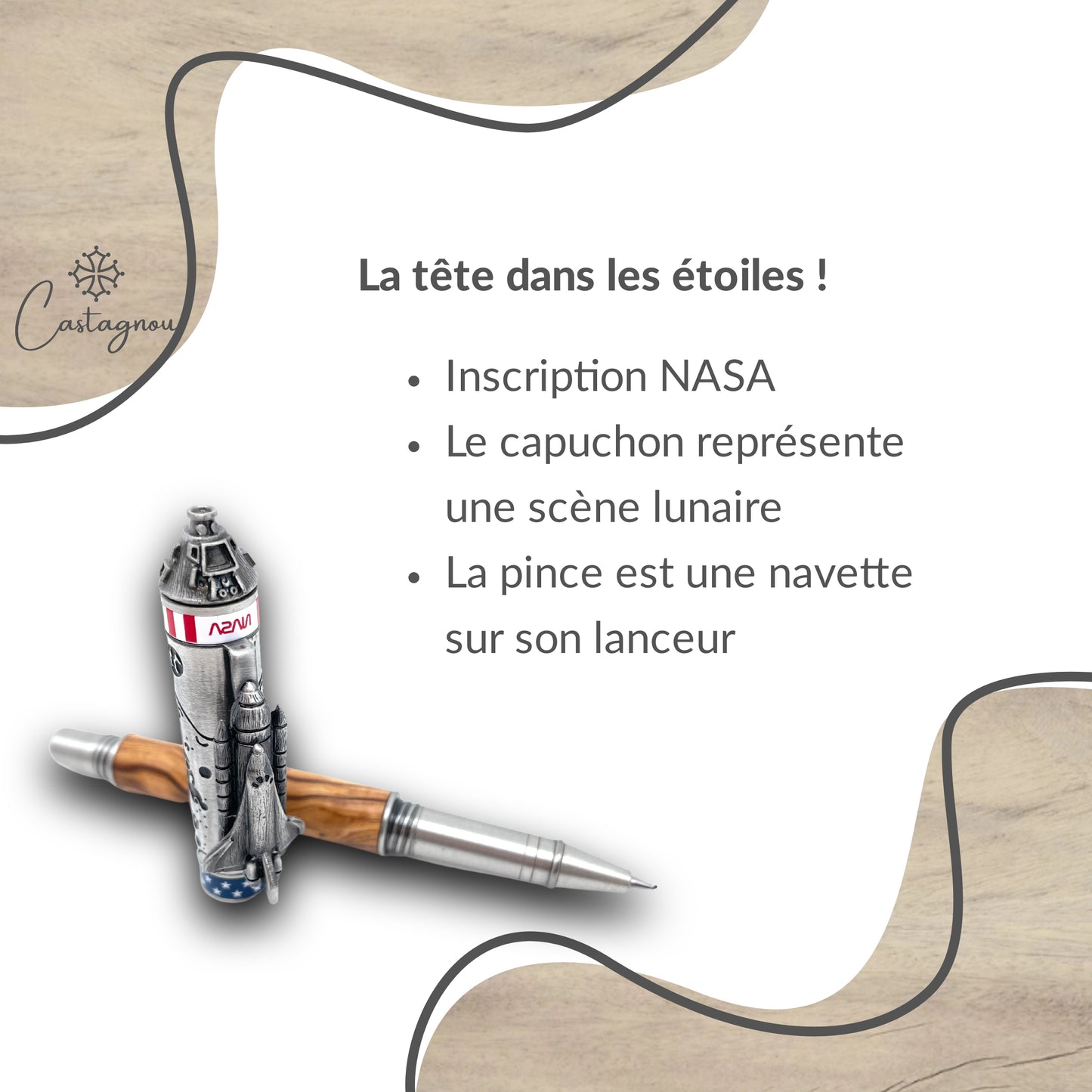 STYLO EN BOIS D'OLIVIER - MODELE NASA
