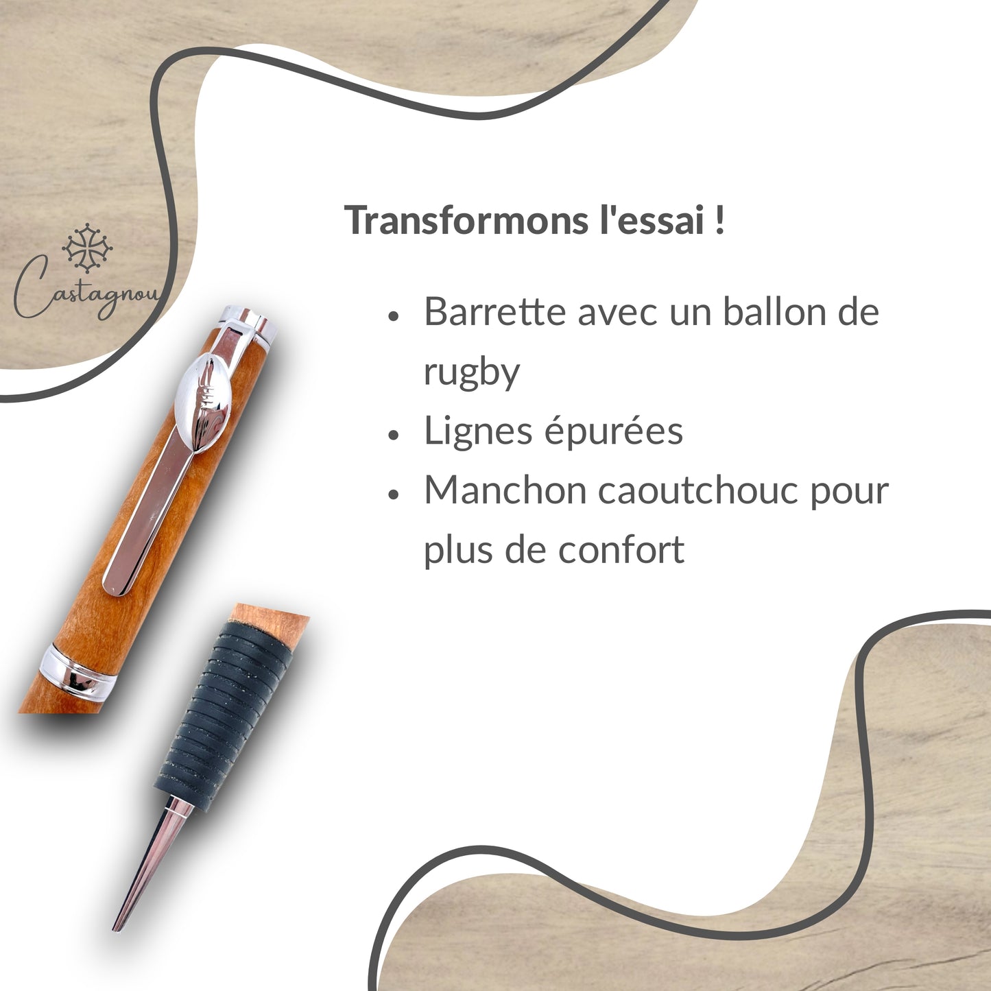 STYLO EN BOIS D'OLIVIER - MODELE RUGBY
