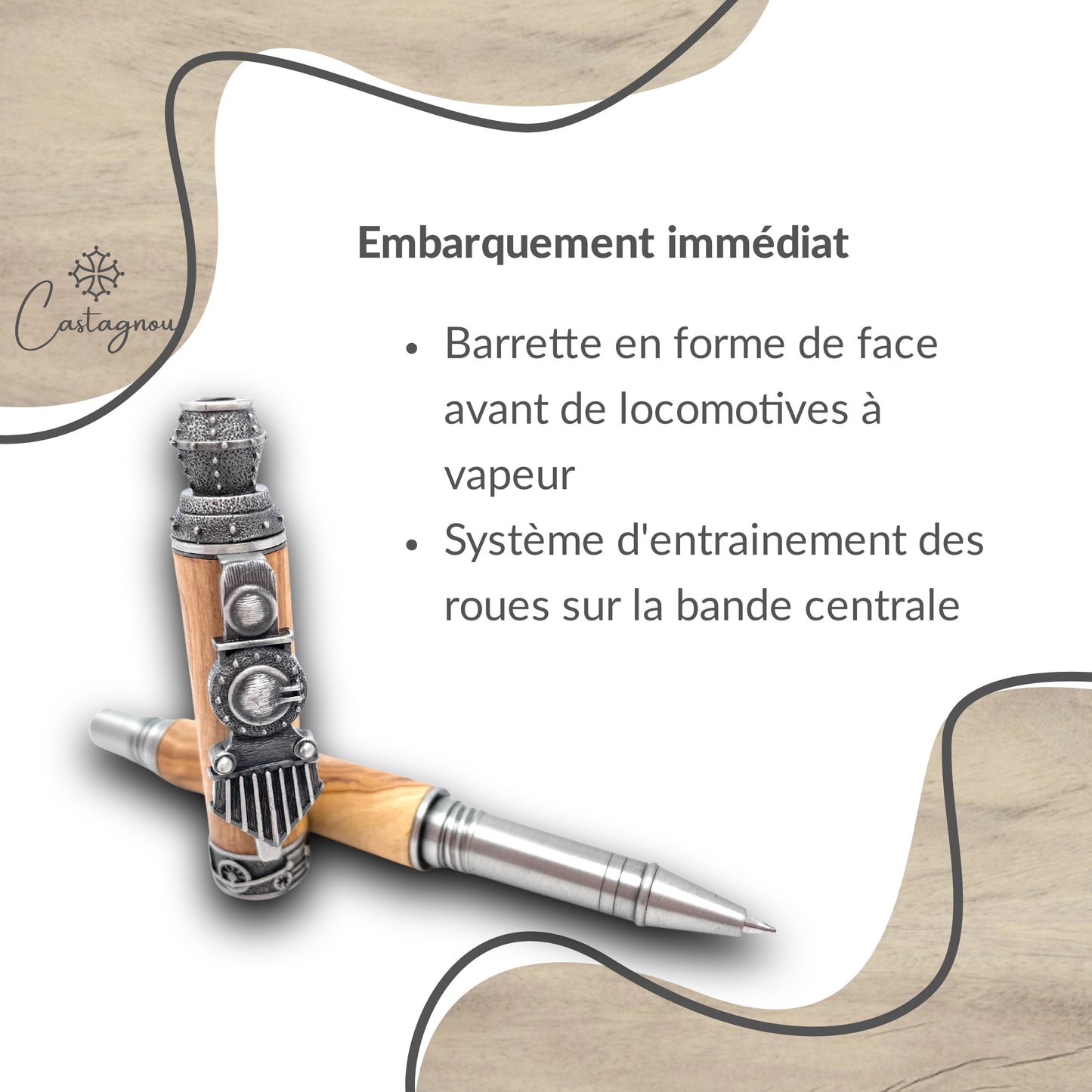 STYLO EN BOIS D'OLIVIER - MODELE TRAIN