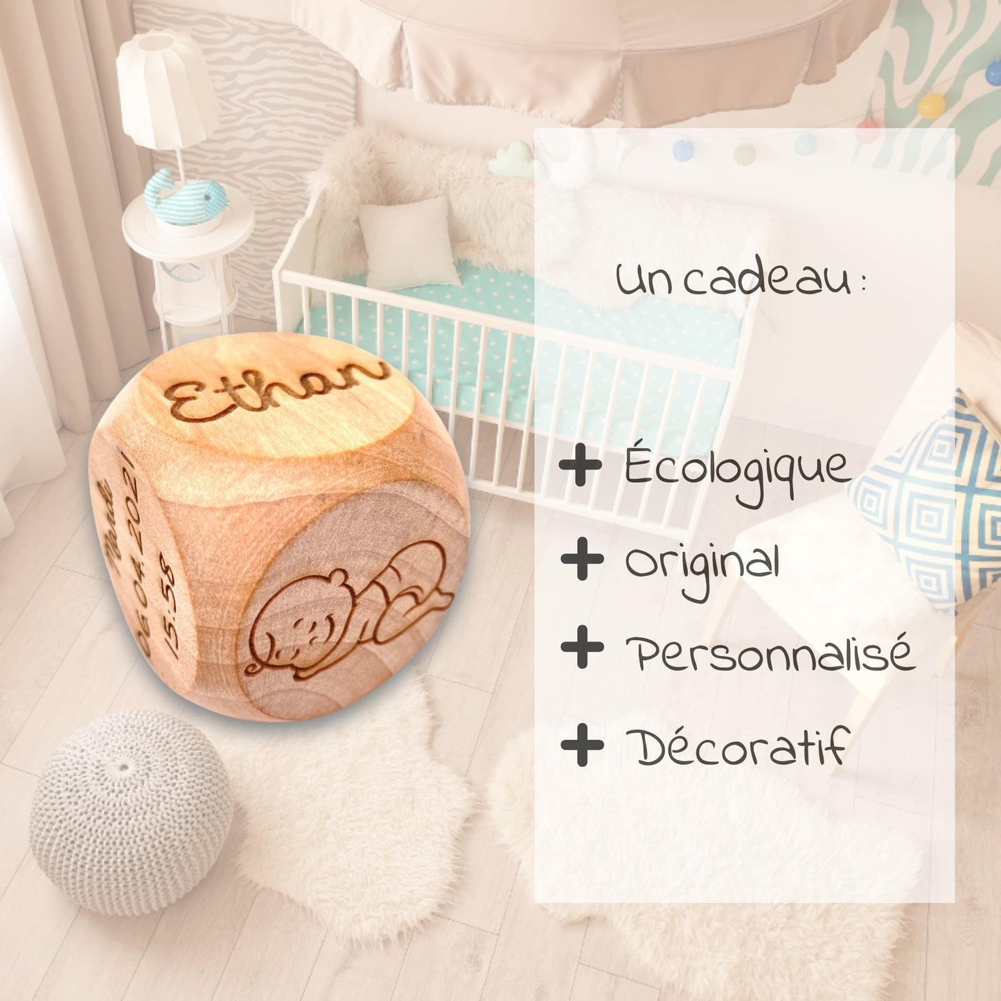 CUBE NAISSANCE 4CM - PERSONNALISABLE