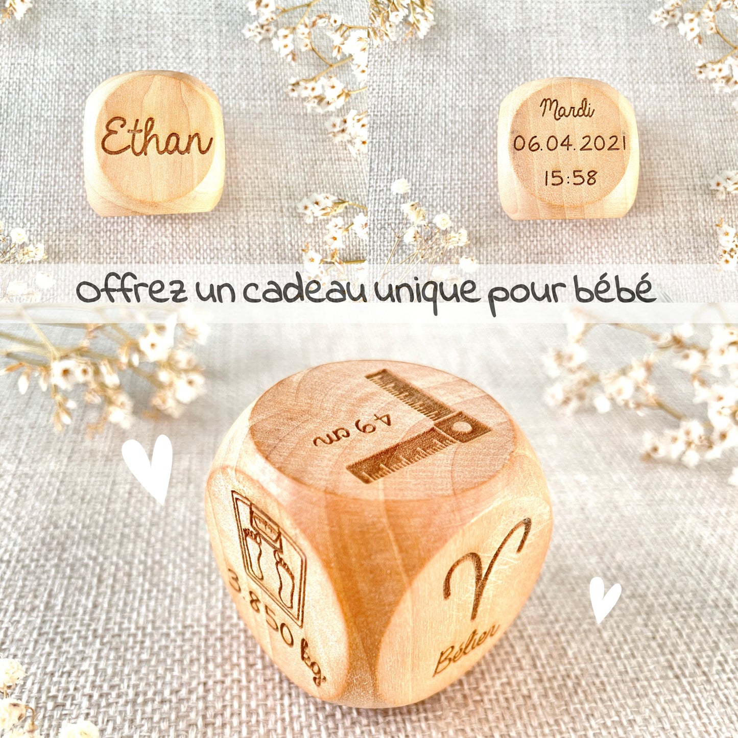 CUBE NAISSANCE 4CM - PERSONNALISABLE