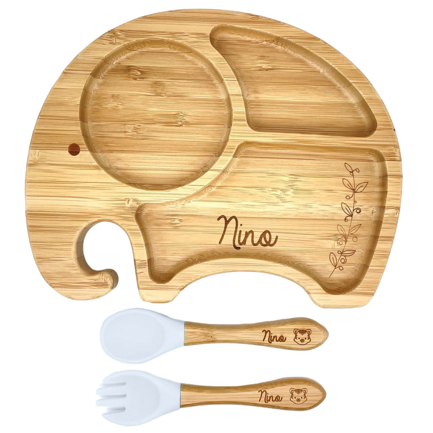 ASSIETTE ET COUVERTS BAMBOU PERSONNALISÉ - ELEPHANT