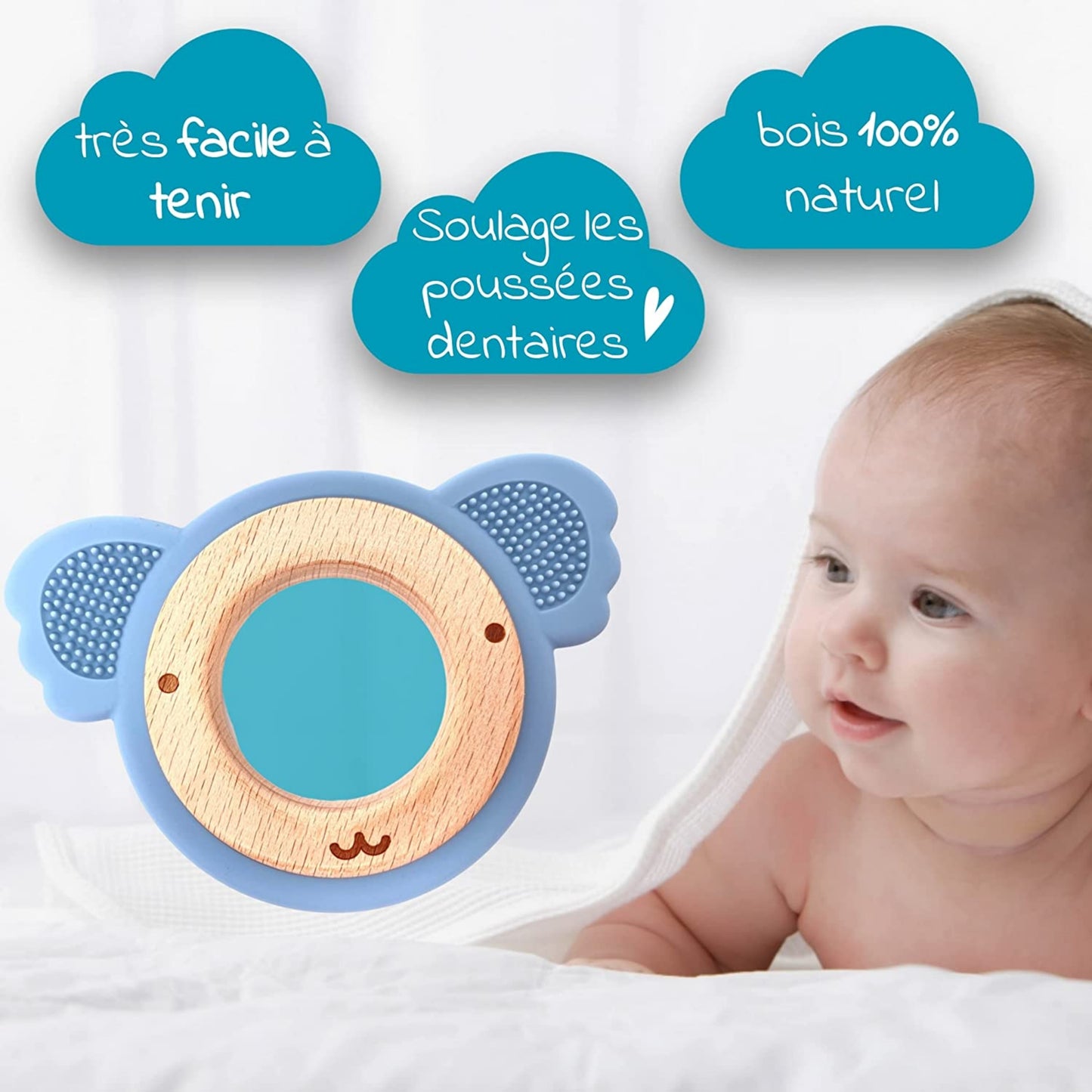 ANNEAU DE DENTITION BOIS ET SILICONE - PERSONNALISABLE - KOALA