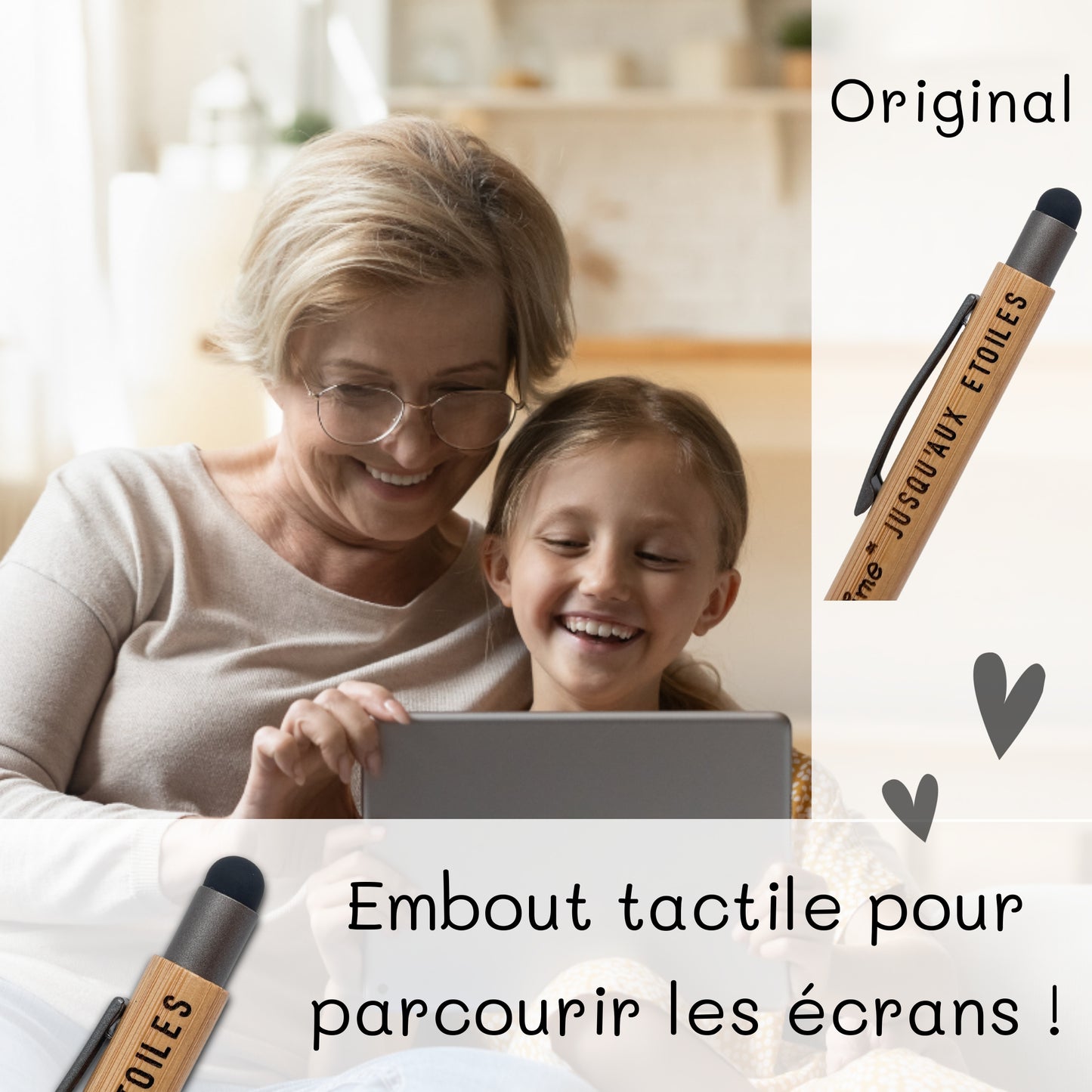 STYLO BAMBOU AVEC EMBOUT TACTILE - MAMIE - JE T'AIME JUSQU'AUX ETOILES