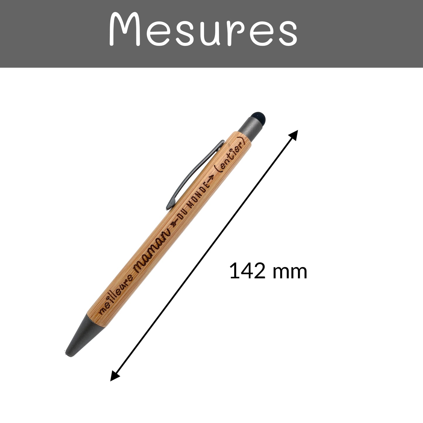 STYLO BAMBOU AVEC EMBOUT TACTILE - MAMAN - MEILLEURE DU MONDE
