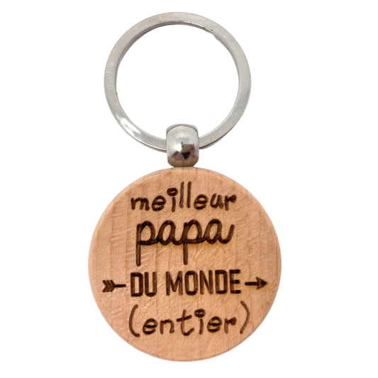 PORTE-CLEFS ROND EN BOIS - PAPA - MEILLEUR DU MONDE ENTIER