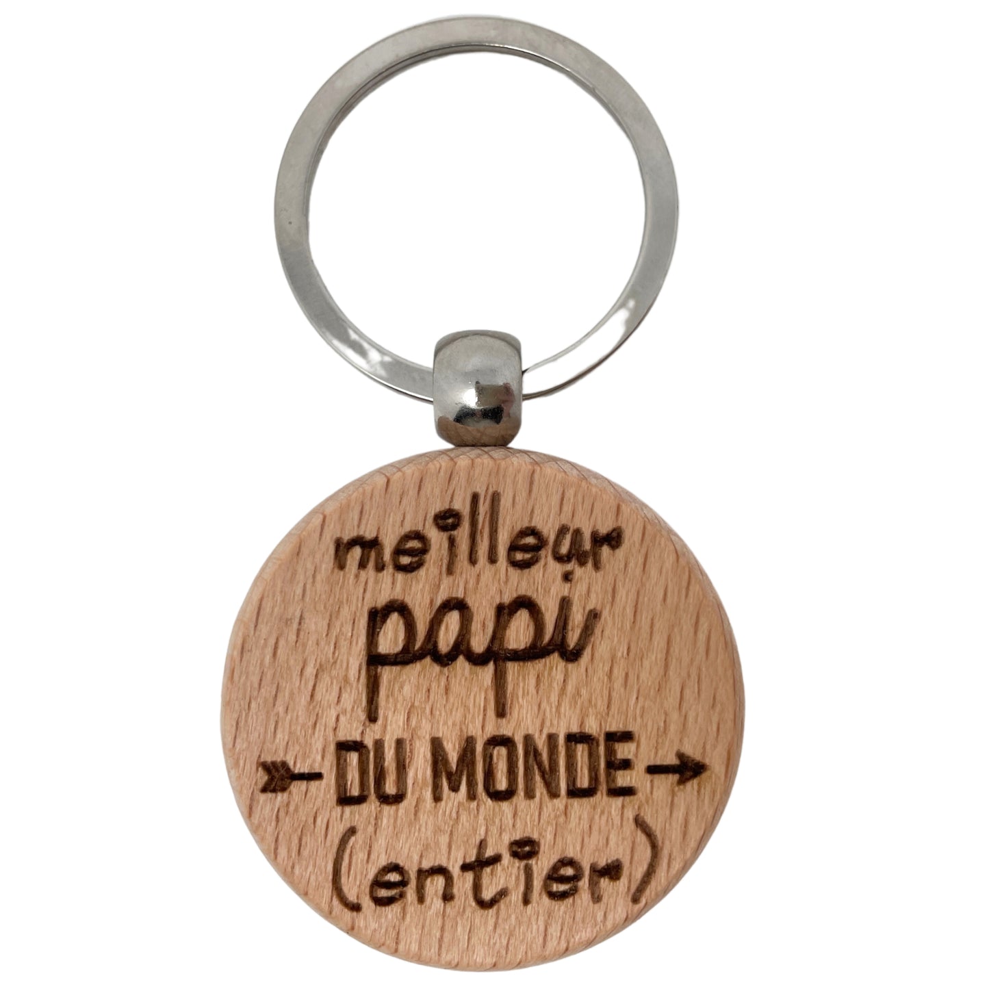 PORTE-CLEFS ROND EN BOIS - PAPI - MEILLEUR DU MONDE ENTIER