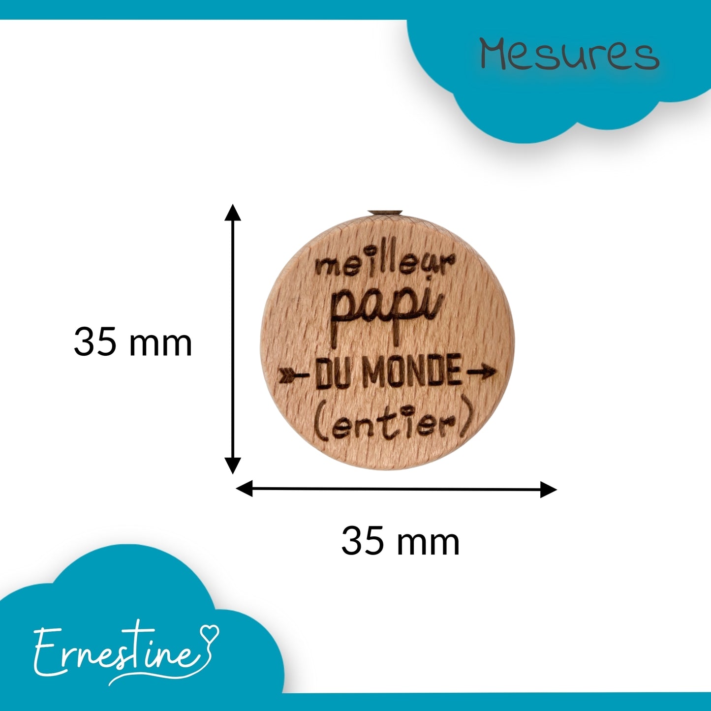 PORTE-CLEFS ROND EN BOIS - PAPI - MEILLEUR DU MONDE ENTIER