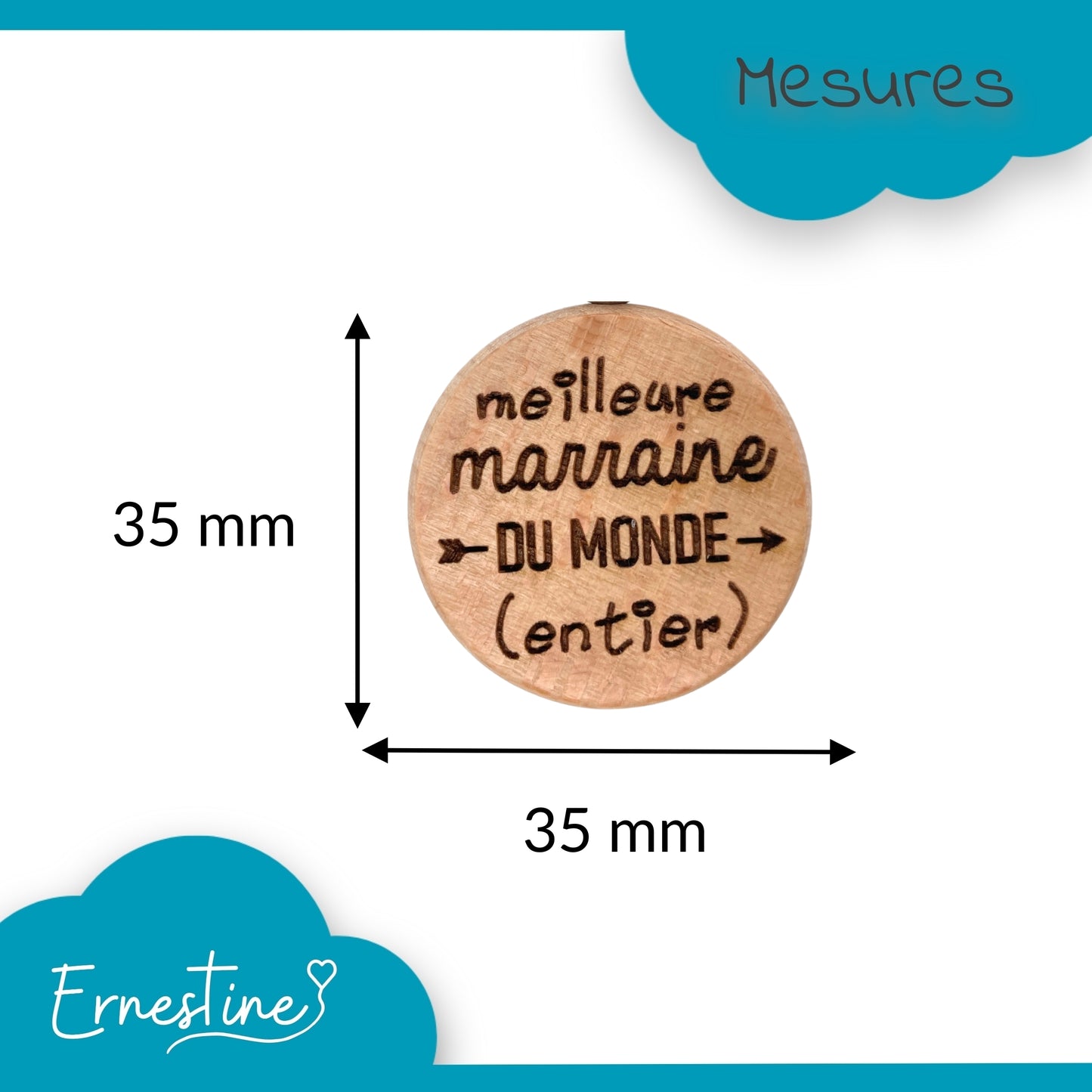 PORTE-CLEFS ROND EN BOIS - MARRAINE - MEILLEURE DU MONDE ENTIER
