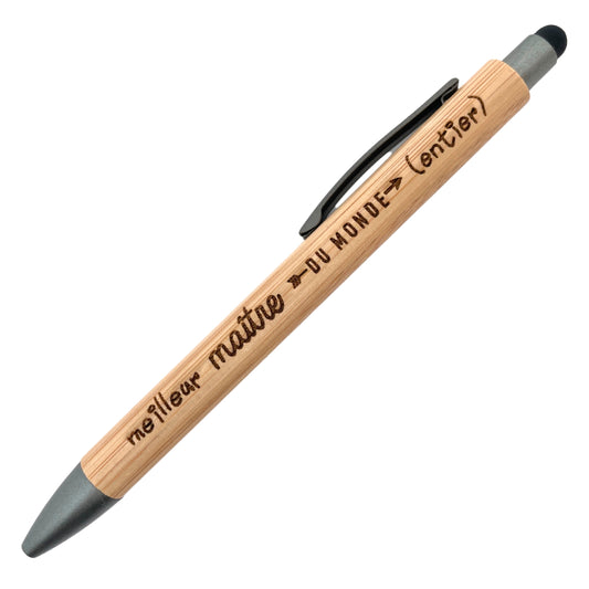 STYLO BAMBOU AVEC EMBOUT TACTILE - MAITRE - MEILLEUR DU MONDE ENTIER