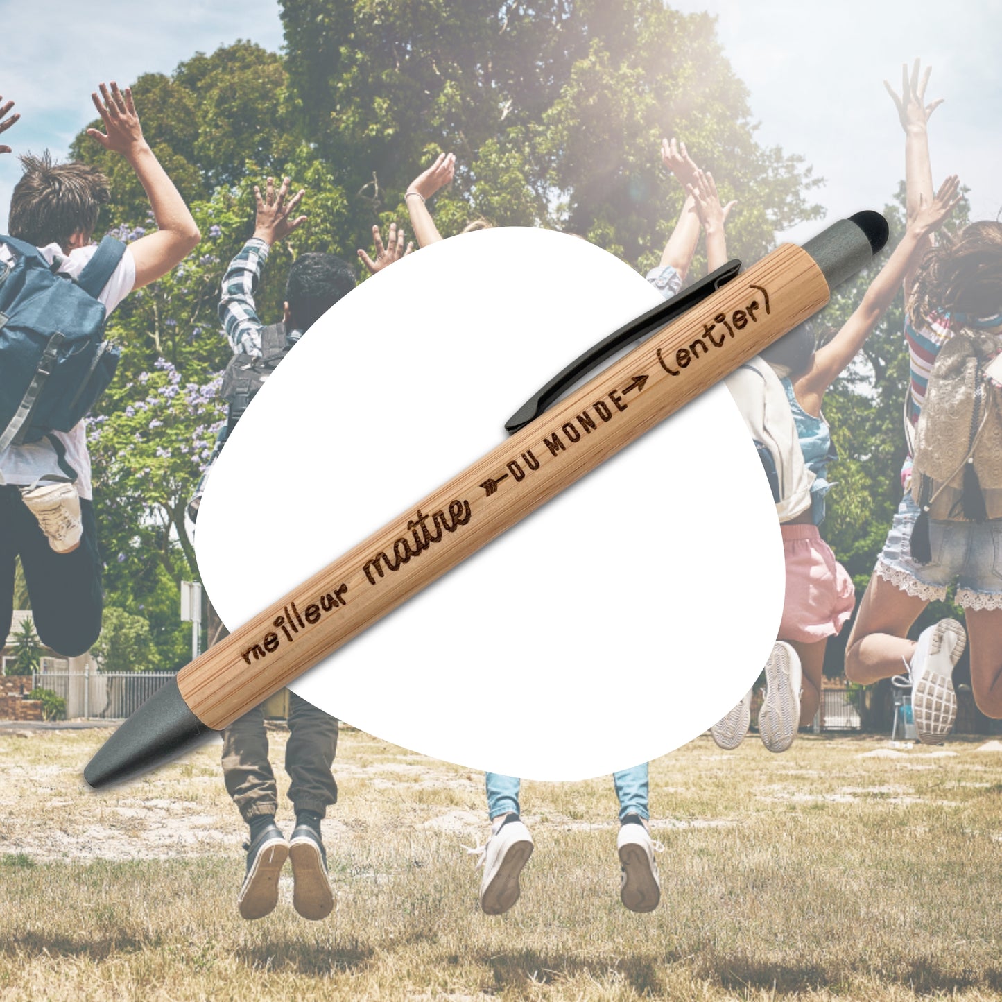 STYLO BAMBOU AVEC EMBOUT TACTILE - MAITRE - MEILLEUR DU MONDE ENTIER
