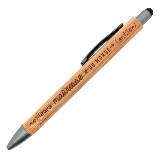 STYLO BAMBOU AVEC EMBOUT TACTILE - MAITRESSE - MEILLEURE DU MONDE ENTIER
