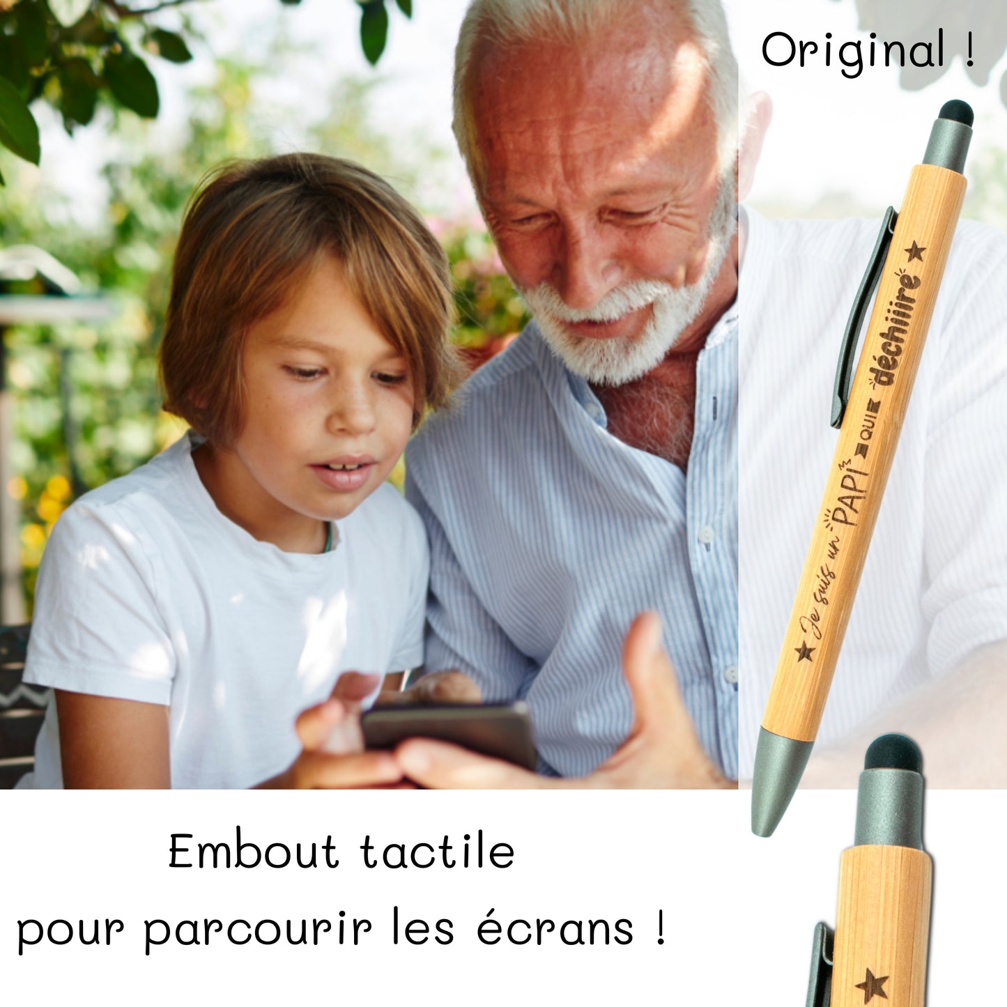 STYLO BAMBOU AVEC EMBOUT TACTILE - PAPI - DECHIRE