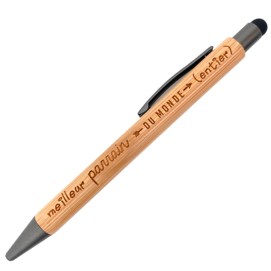 STYLO BAMBOU AVEC EMBOUT TACTILE - PARRAIN - MEILLEUR DU MONDE ENTIER