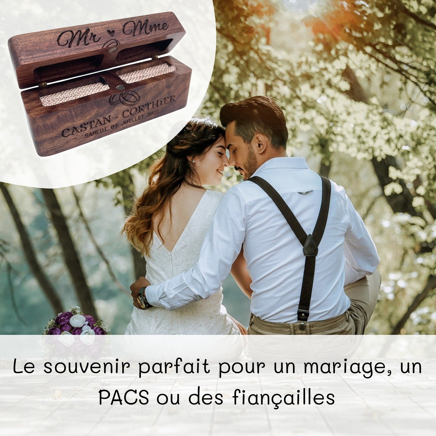BOITE ALLIANCES EN NOYER PERSONNALISABLE - MODELE ANNEAUX