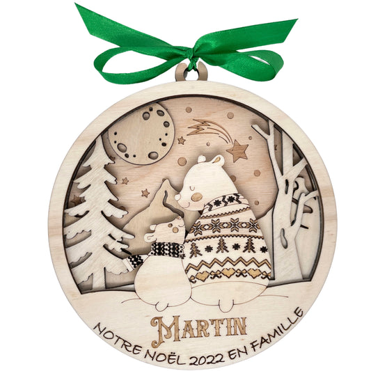BOULE DE NOEL "MAXI" - PERSONNALISABLE - FAMILLE OURS - 1+1