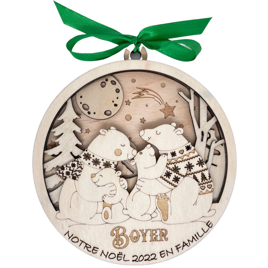 BOULE DE NOEL "MAXI" - PERSONNALISABLE - FAMILLE OURS - 2+2