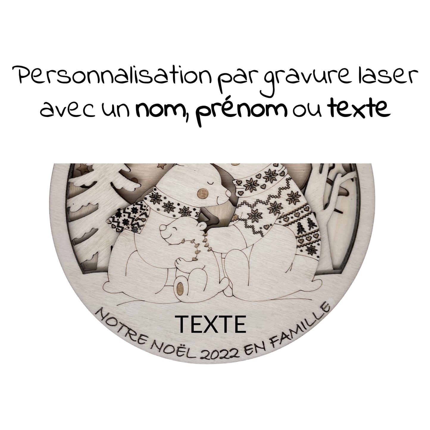 BOULE DE NOEL "MAXI" - PERSONNALISABLE - FAMILLE OURS - 2+1