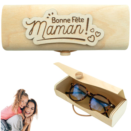 BOITIER LUNETTES EN BOIS - MAMAN - BONNE FETE