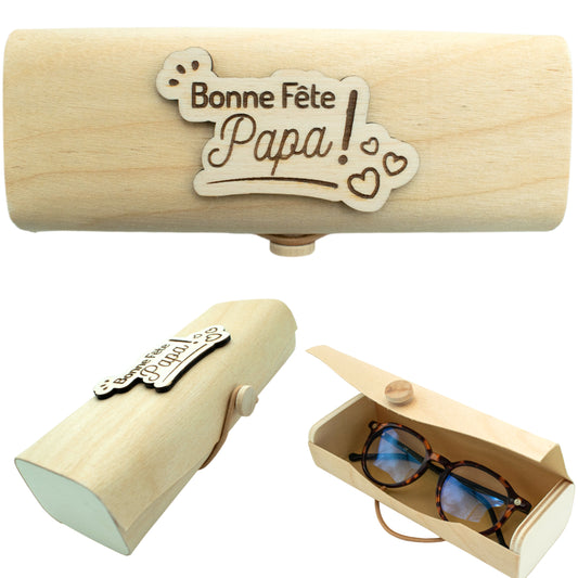 BOITIER LUNETTES EN BOIS - PAPA BONNE FETE