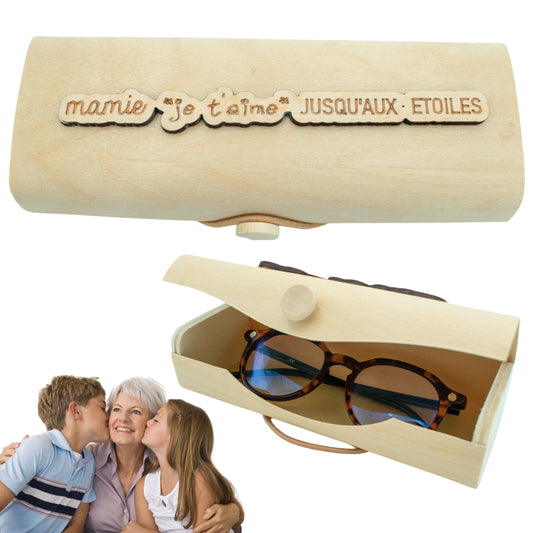 BOITIER LUNETTES EN BOIS - MAMIE JE T'AIME JUSQU'AUX ETOILES