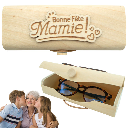 BOITIER LUNETTES EN BOIS - MAMIE BONNE FETE