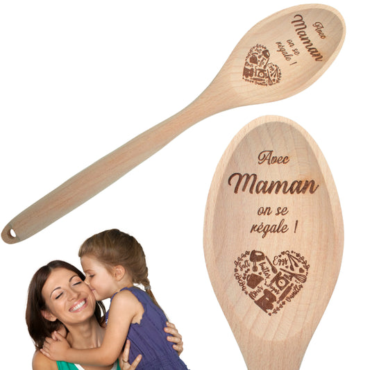 CUILLIERE EN BOIS - MAMAN - AVEC MAMAN ON SE REGALE