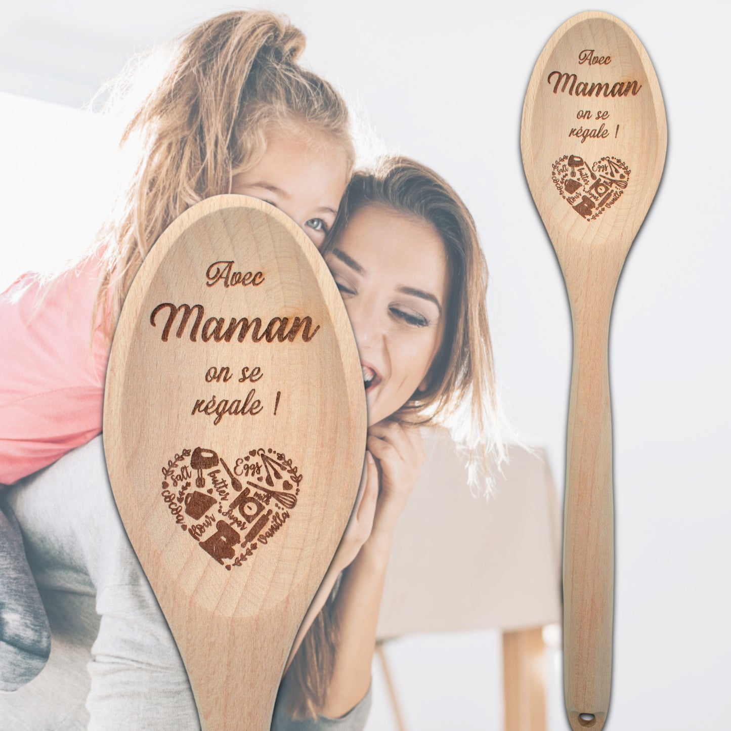 CUILLIERE EN BOIS - MAMAN - AVEC MAMAN ON SE REGALE