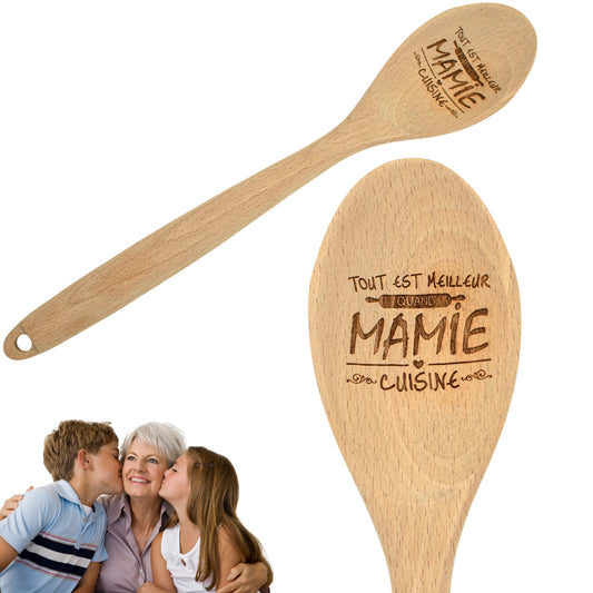 CUILLIERE EN  BOIS - MAMIE - TOUT EST MEILLEUR QUAND MAMIE CUISINE