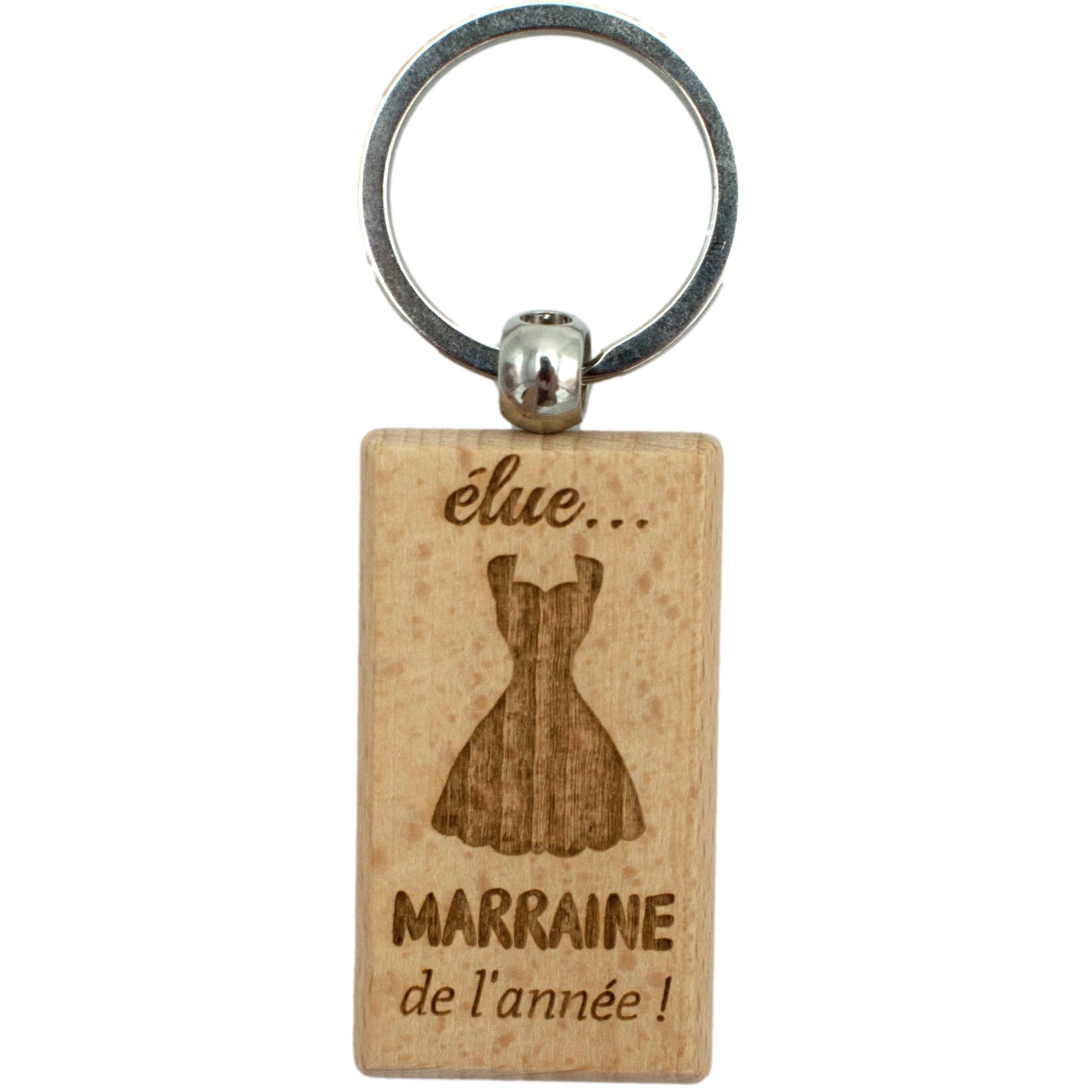 PORTE-CLEFS RECTANGLE EN BOIS - MARRAINE - ELUE MARRAINE DE L'ANNEE