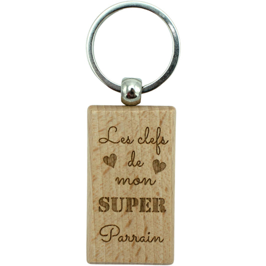 PORTE-CLEFS RECTANGLE EN BOIS - PARRAIN - LES CLEFS